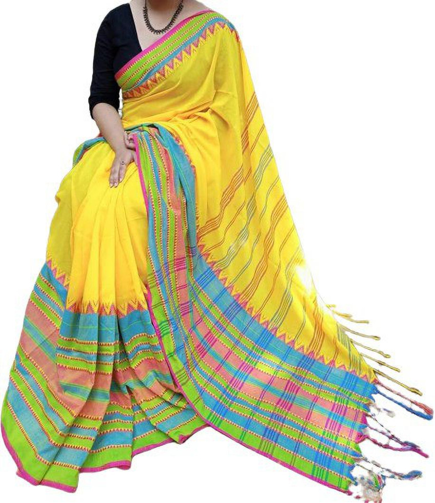 Buy BENGAL WEAVERS Woven Berhampuri Pure Cotton Yellow Sarees Online Best Price In India Flipkart