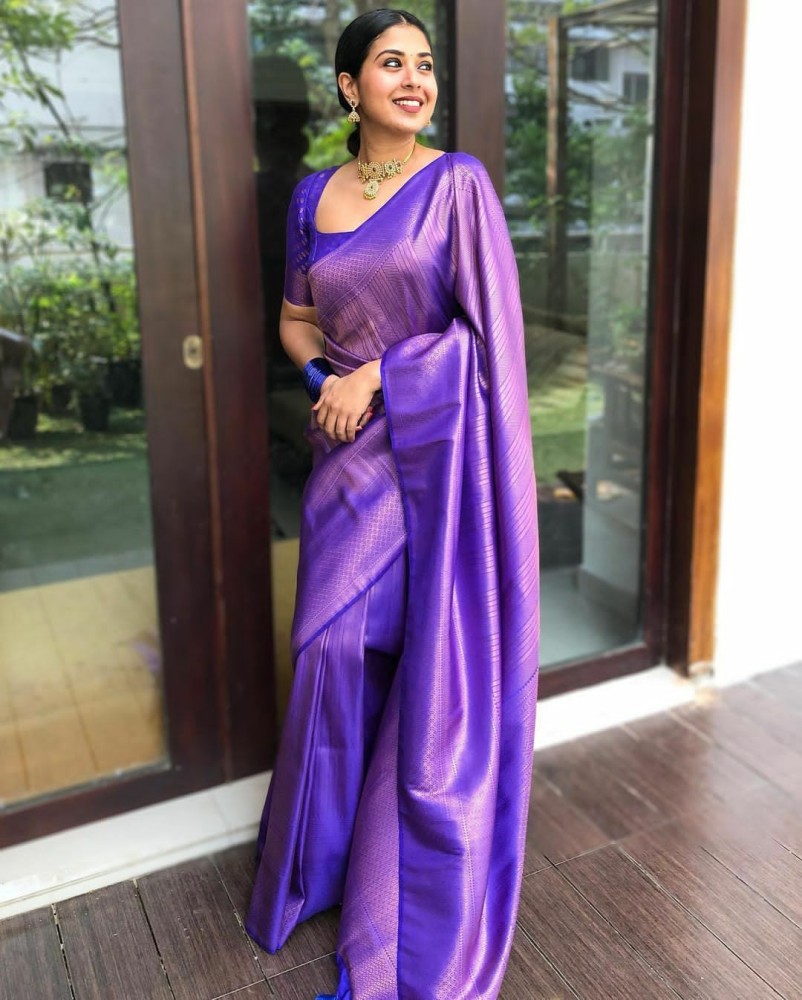Buy DHARITRI SAREE Woven Kanjivaram Pure Silk Purple Sarees Online @ Best  Price In India | Flipkart.com