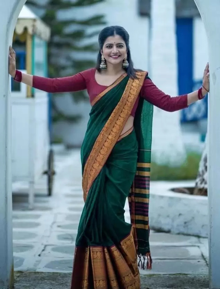 dark green mysore silk saree