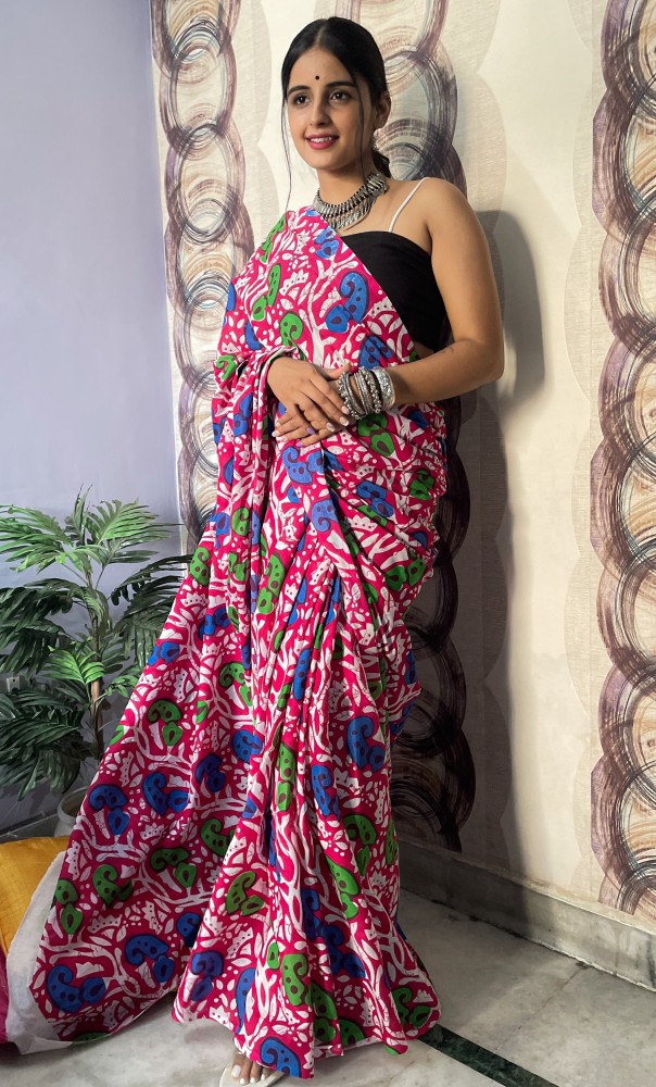 Buy SAYAN CREATION Color Block Bollywood Pure Cotton Multicolor Sarees  Online @ Best Price In India