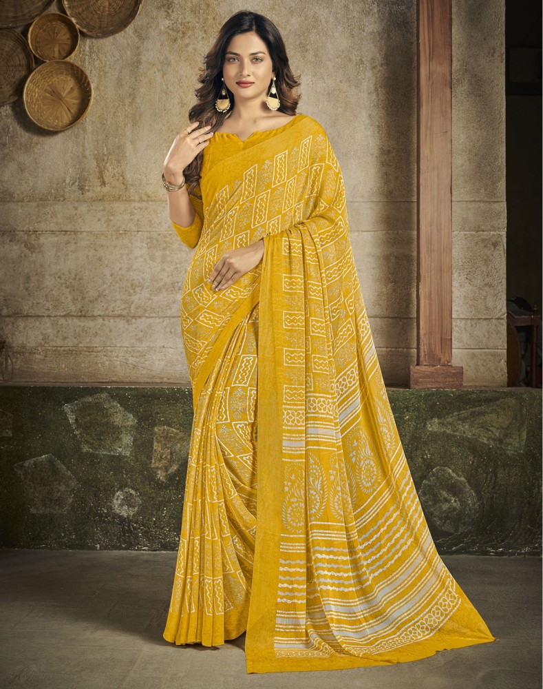 Buy Siril Chiffon Multicolor & Mustard Color Chiffon Saree with Blouse  piece, sarees for Women, saree