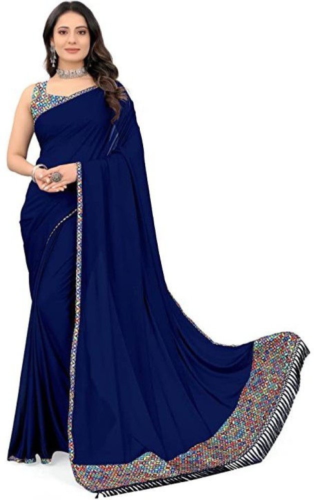 Buy Sheta Self Design Bollywood Silk Blend Dark Blue Sarees Online