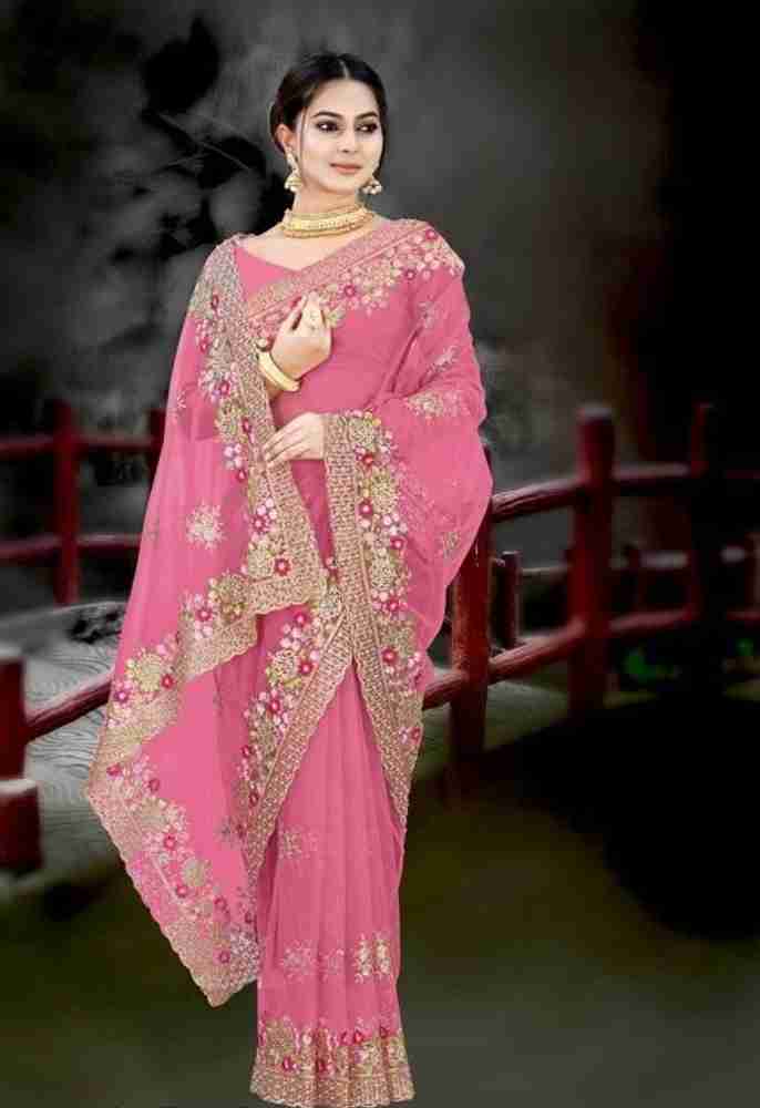 Buy Moon Queen Embroidered Bollywood Net Pink Sarees Online Best