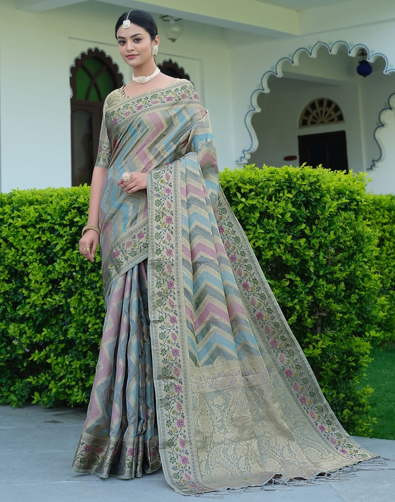 Buy Grey Sarees for Women by SATRANI Online