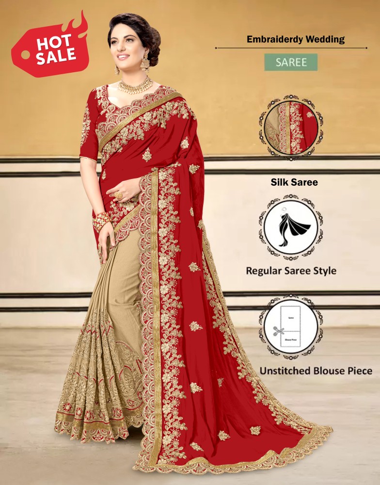 Buy UJJWAL CREATION Embroidered Bollywood Art Silk Red Sarees