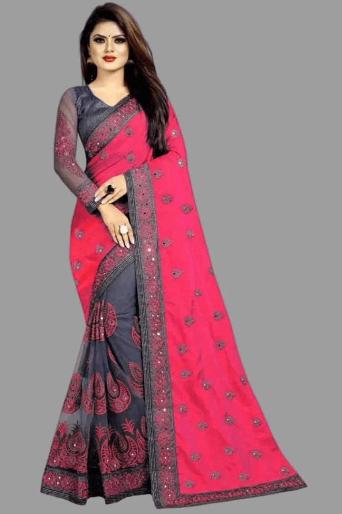 Buy ACTIVE Embroidered Bollywood Silk Blend Pink Sarees Online