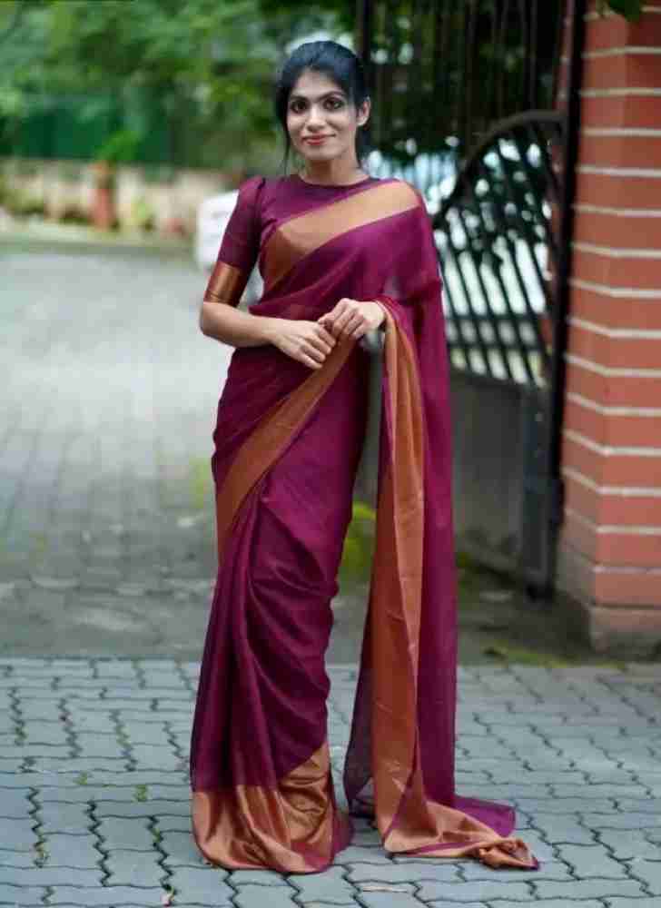 Buy WEDDING VASTRA Solid/Plain Daily Wear Chiffon Purple Sarees Online @  Best Price In India
