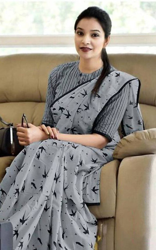 Buy SMC Printed Daily Wear Pure Cotton Grey Sarees Online Best Price In India Flipkart