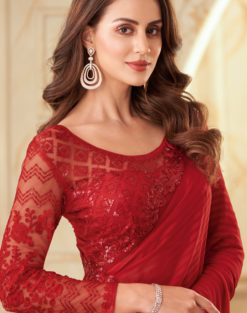 Red saree best sale online flipkart