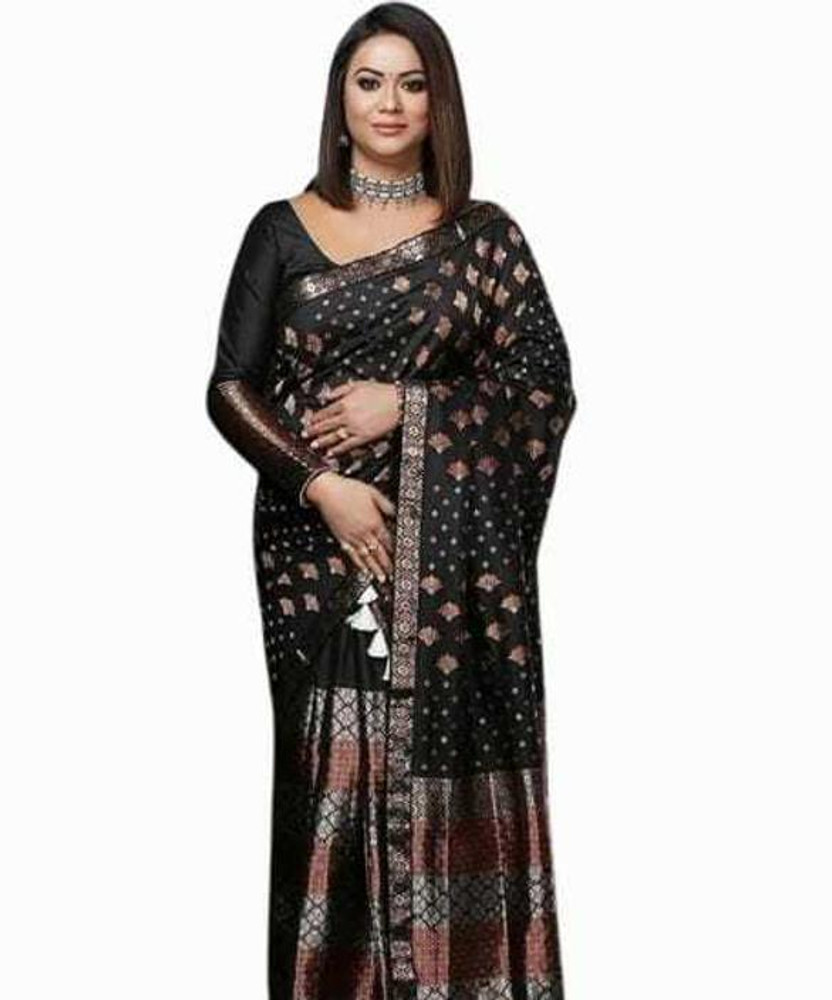 Buy linza Woven Mekhela Chador Cotton Blend Black Sarees Online