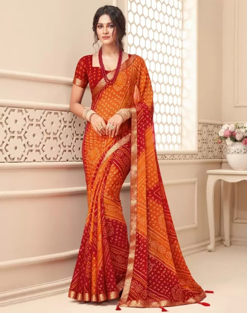 Buy KOINA FASHION Geometric Print Daily Wear Cotton Blend Orange Sarees Online Best Price In India Flipkart