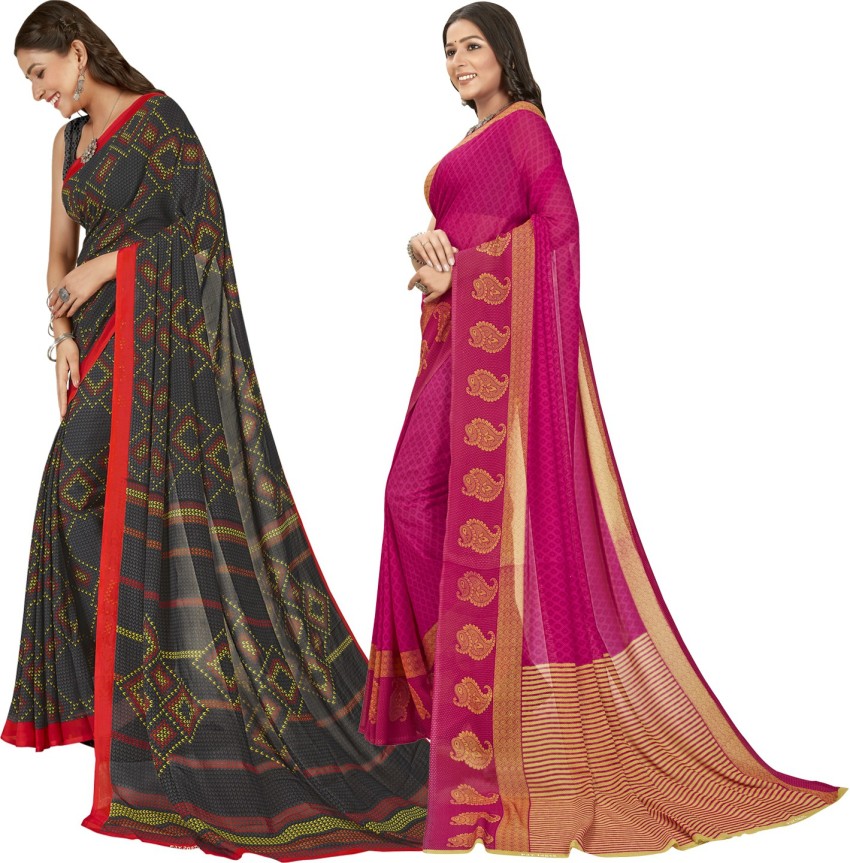 Buy kashvi sarees Printed Daily Wear Georgette Purple Black Sarees Online   Best Price In India  Flipkartcom