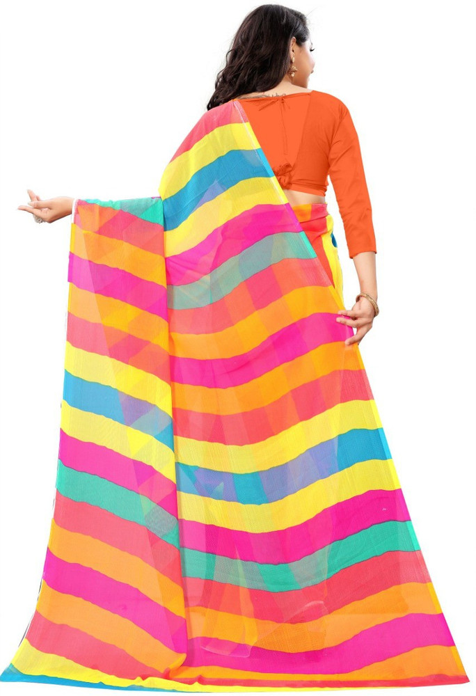 Buy Dori Striped Leheria Chiffon Multicolor Sarees Online Best