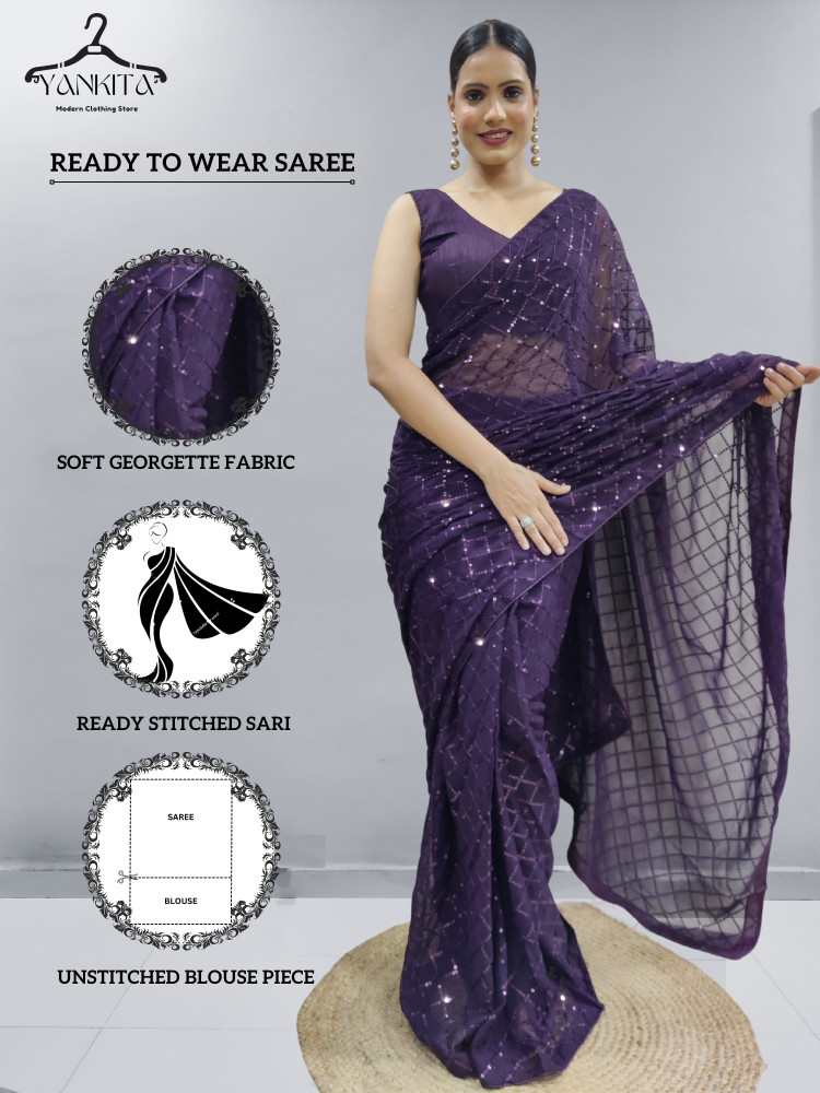 Buy YANKITA Embroidered Daily Wear Georgette Purple Sarees Online Best Price In India Flipkart