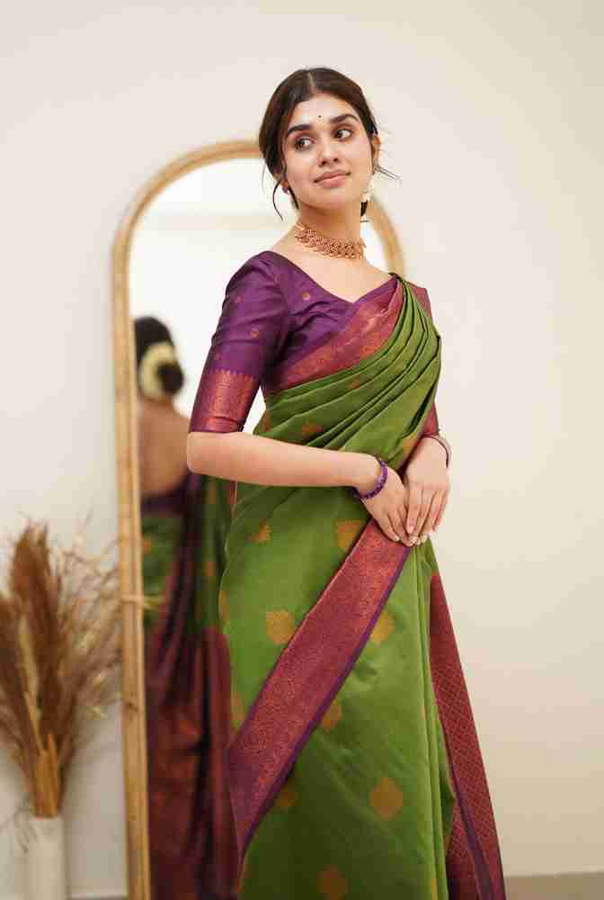 Buy NAKRANIENTERPRISE Woven Kanjivaram Jacquard, Pure Silk Light Green  Sarees Online @ Best Price In India