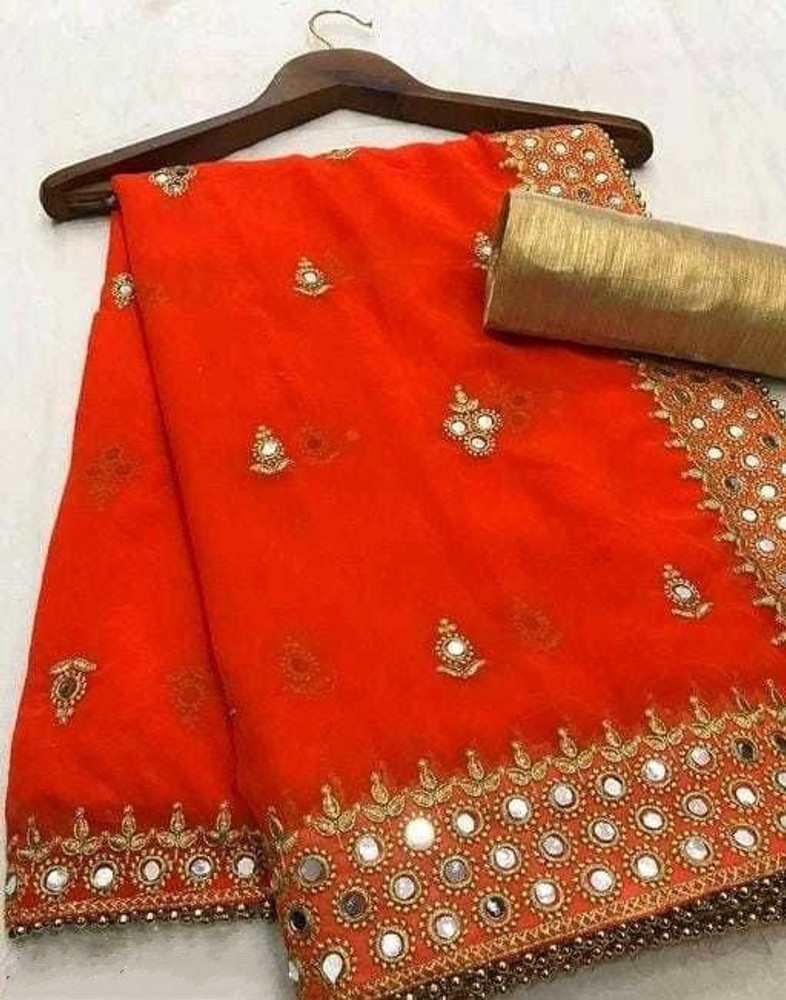 Buy shahi enterprise Embellished Banarasi Georgette Red Sarees