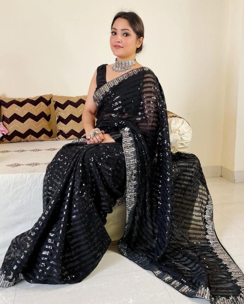 Buy ROYAL WAVESS Embroidered Bollywood Georgette Black Sarees Online Best Price In India Flipkart