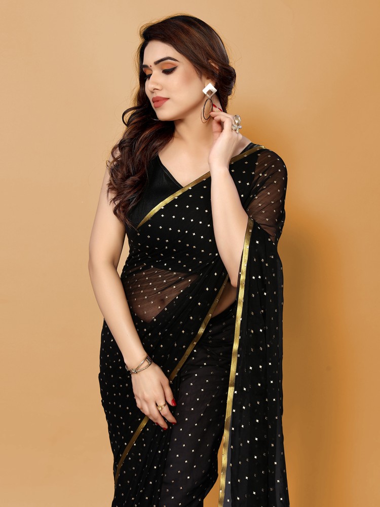 Black Georgette Saree with Sequins and Thread Work - Monastoor- Indian  ethnical dress collections with more than 1500+ fashionable indian  traditional dresses and ethnical jewelleries.