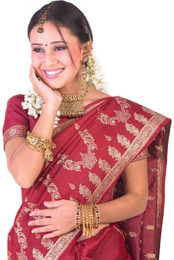 Buy JKHKJ Applique Assam Silk Brasso Red Sarees Online @ Best Price In  India | Flipkart.com