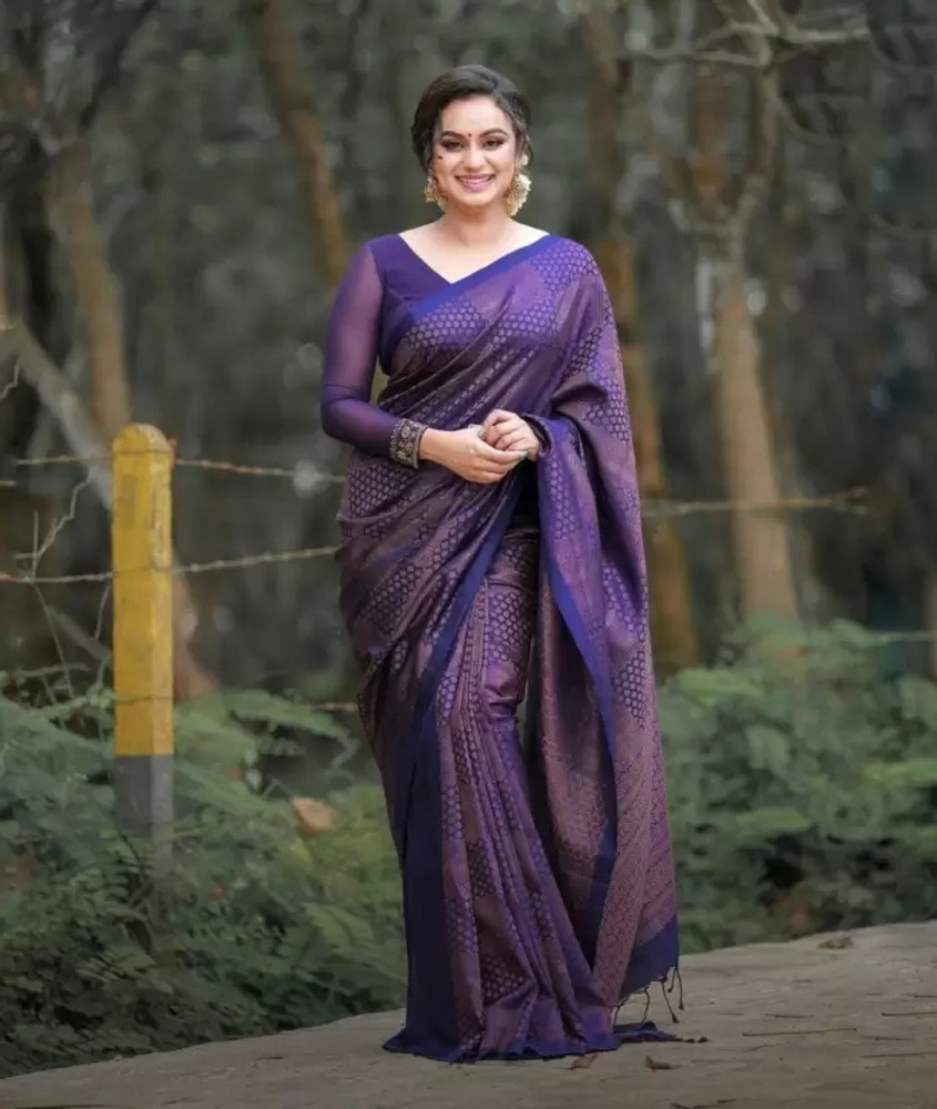 Buy Aquiliq Woven Banarasi Jacquard Blue Sarees Online Best Price In India Flipkart