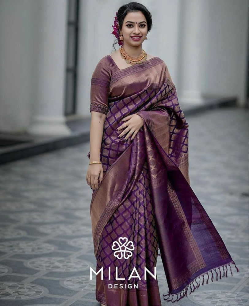 Buy mahalaxmi fab Woven Banarasi Jacquard Art Silk Purple Sarees
