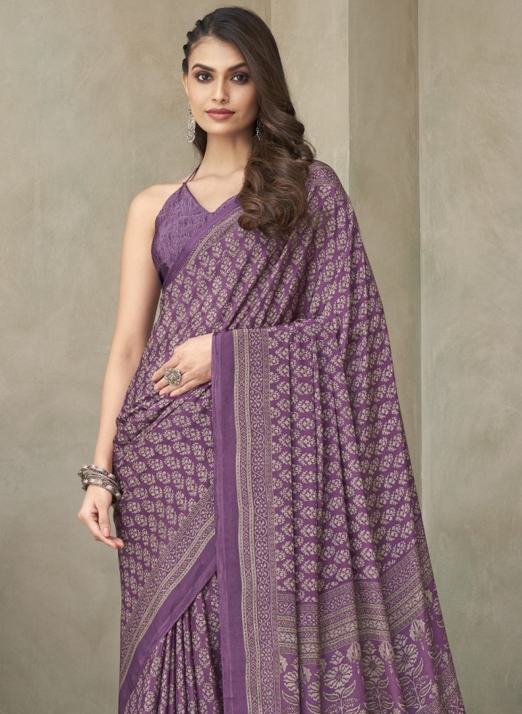 Buy The Fashion Attire Floral Print Daily Wear Crepe Silk Blend Purple Sarees Online Best Price In India Flipkart