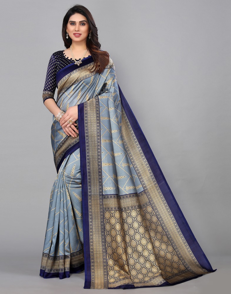 Navy blue shop and grey saree