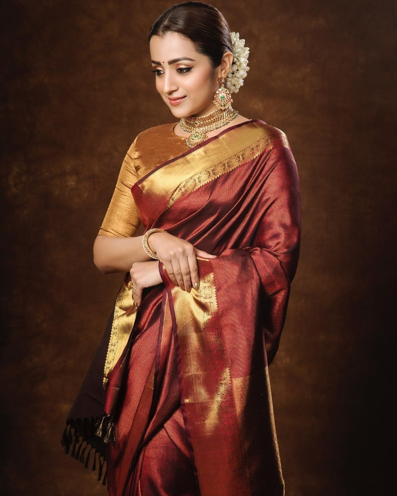 maroon saree golden blouse