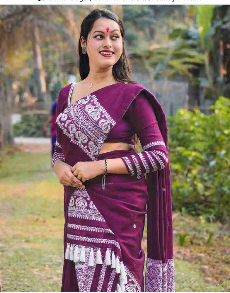 Buy VEPEX Blocked Printed Mekhela Chador Cotton Silk Purple Sarees Online Best Price In India Flipkart