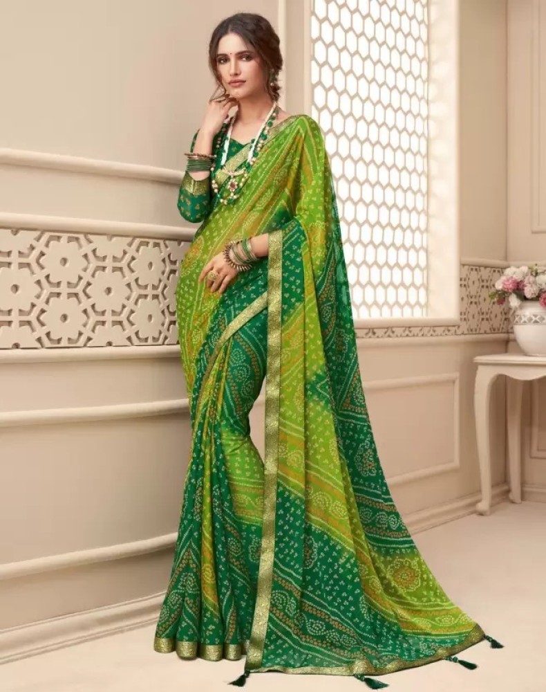 Green Satin Silk Plain Saree With Un-stitched Digital Printed Blouse for  Women Wear Party Wear Wedding Wear Sari 