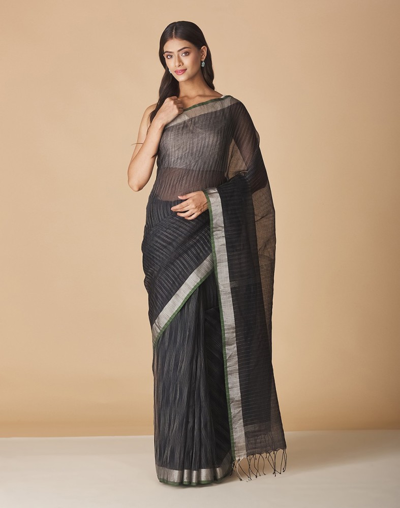 Buy Fabindia Printed Daily Wear Cotton Silk Black Sarees Online