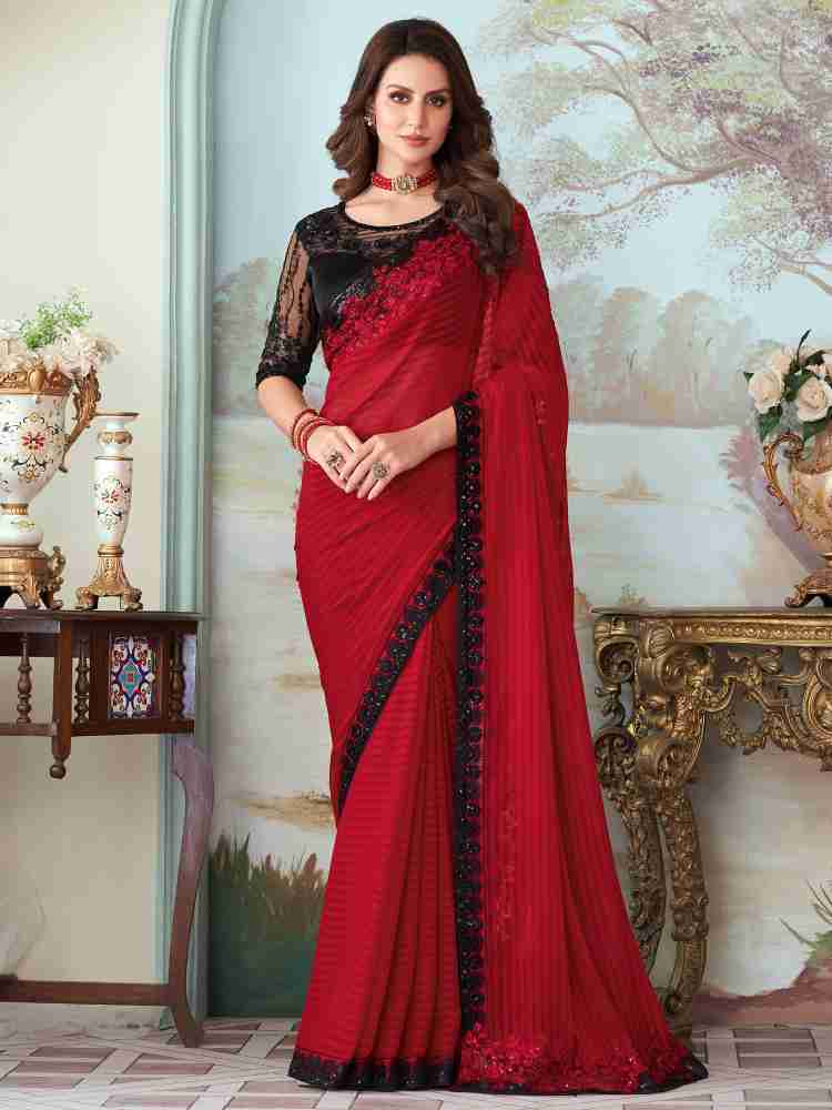 Buy Sareemall Embellished Bollywood Silk Blend Red Sarees Online