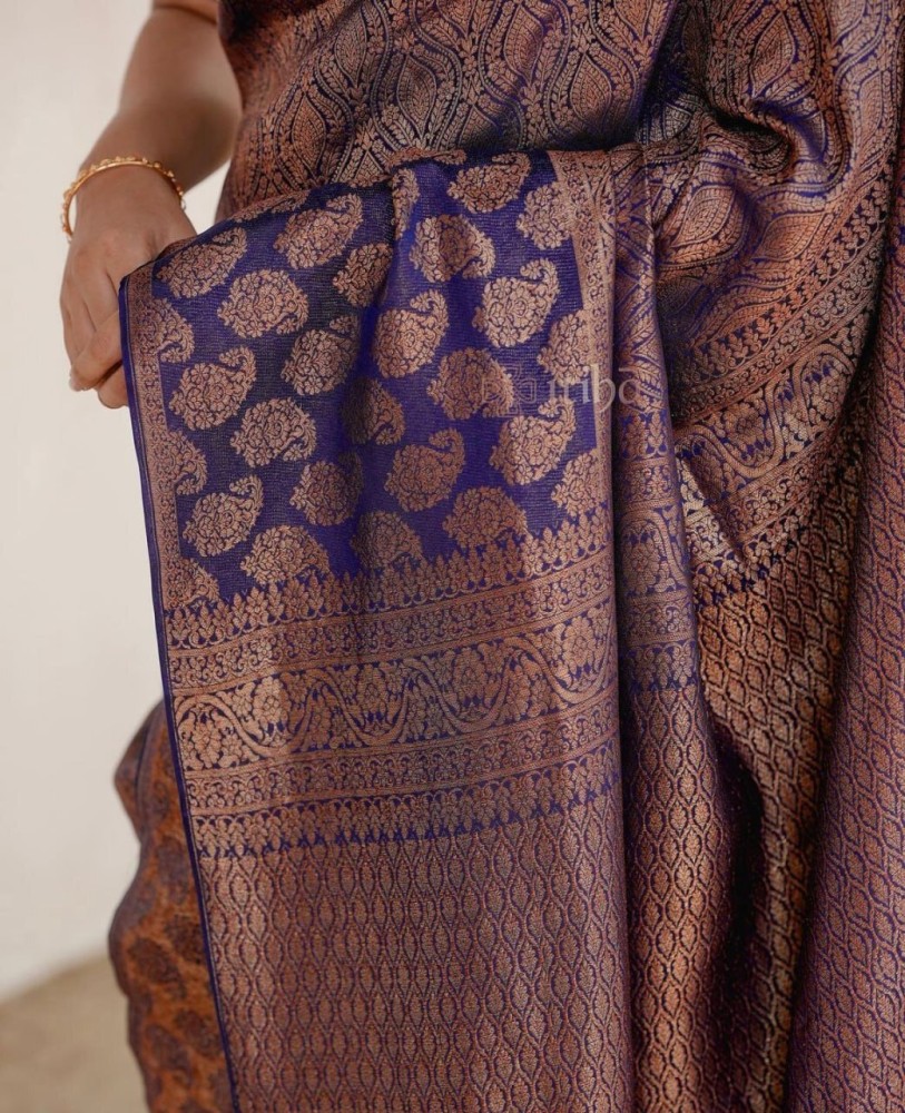 Buy fospy Woven Banarasi Silk Blend, Pure Silk Dark Blue Sarees