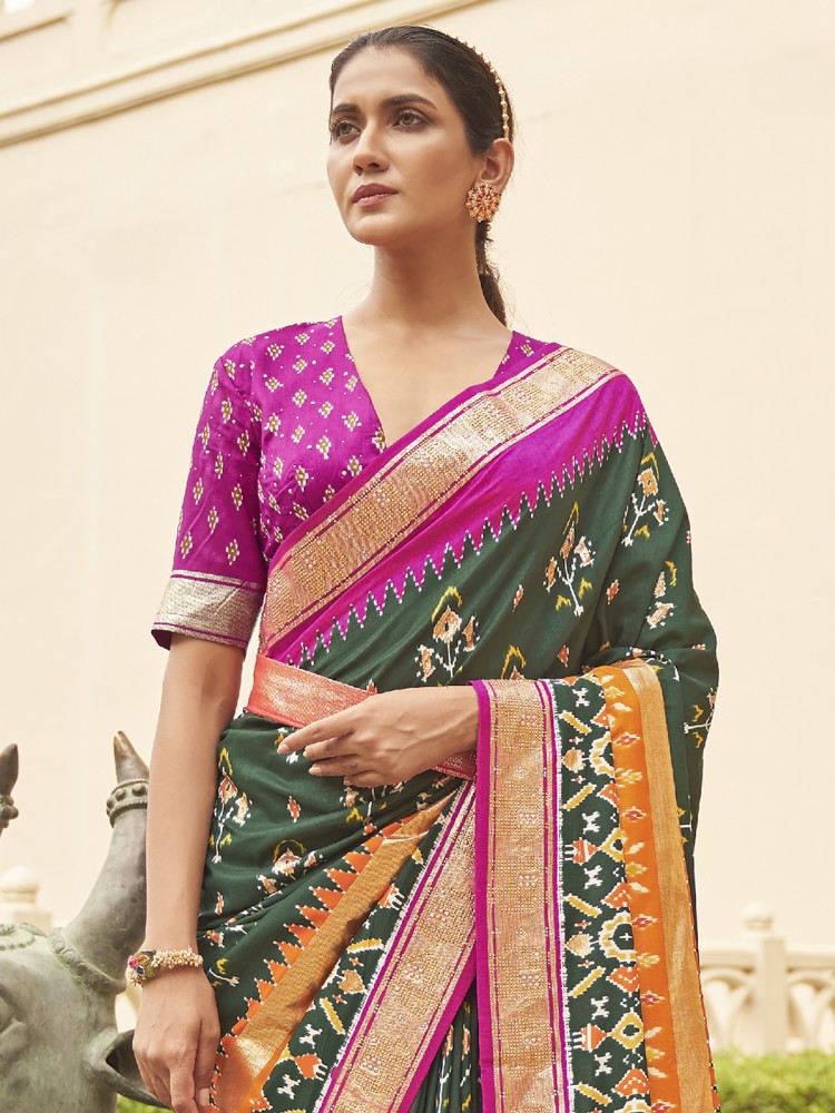 Buy Sareemall Embellished Pochampally Silk Blend Green Sarees Online Best Price In India Flipkart