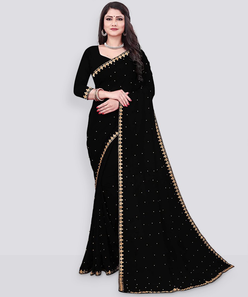 Buy SDK FASHION Embellished Bollywood Lycra Blend Black Sarees Online Best Price In India Flipkart