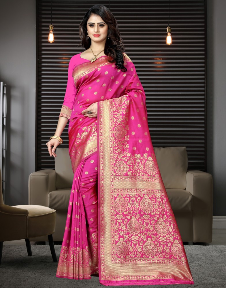 Rani Pink Silk Designer Saree with Double Blouse  Saree designs, Party wear  sarees, Art silk sarees