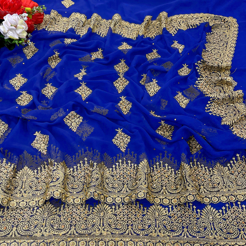 Buy KanjiQueen Embroidered Self Design Bollywood Georgette Blue