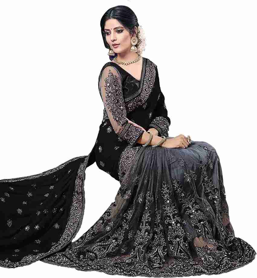 Buy FIXTA Embroidered Bollywood Georgette, Net Black Sarees Online