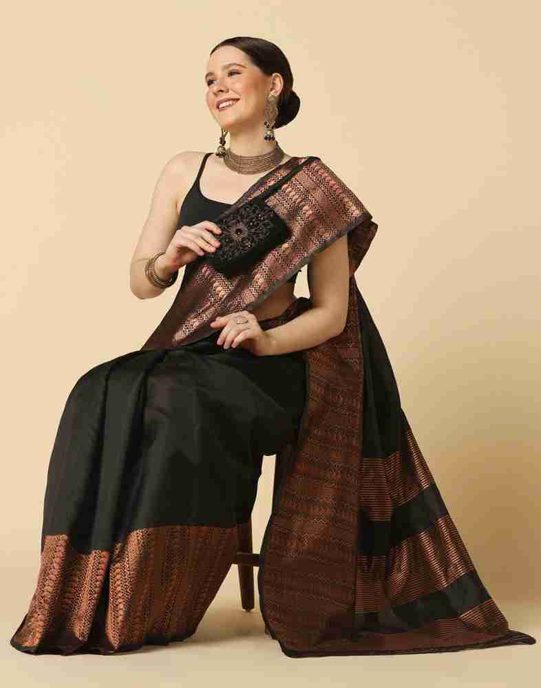 Jaanvi fashion White & Black Soft Art Silk Printed India