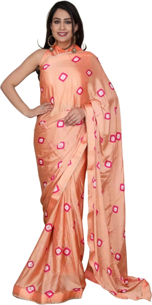 Kalyan Silks - Peach Satin & Georgette blend Fancy saree