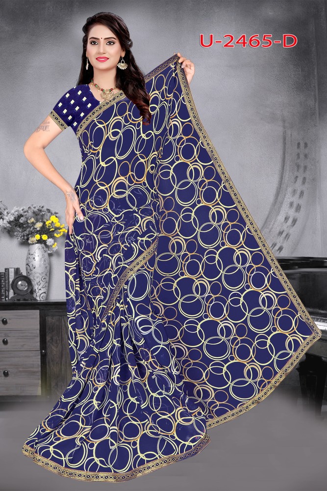 Buy Jaanvi Fashion Floral Print Bollywood Georgette Blue Sarees Online @  Best Price In India