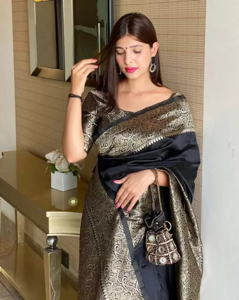 Buy jim jago Self Design Paithani Jacquard Black Sarees Online Best Price In India Flipkart