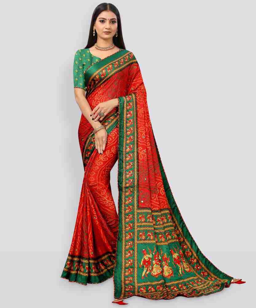 Buy Saree Nx Self Design Printed Embellished Digital Print Bandhani Silk Blend Pure Silk Red Sarees Online Best Price In India Flipkart