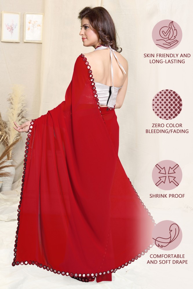 Red Beautiful Solid Plain Designer SOLID Color Fancy Georgette Plain Saree  Solid Sari Scrap (5.5 Meter)