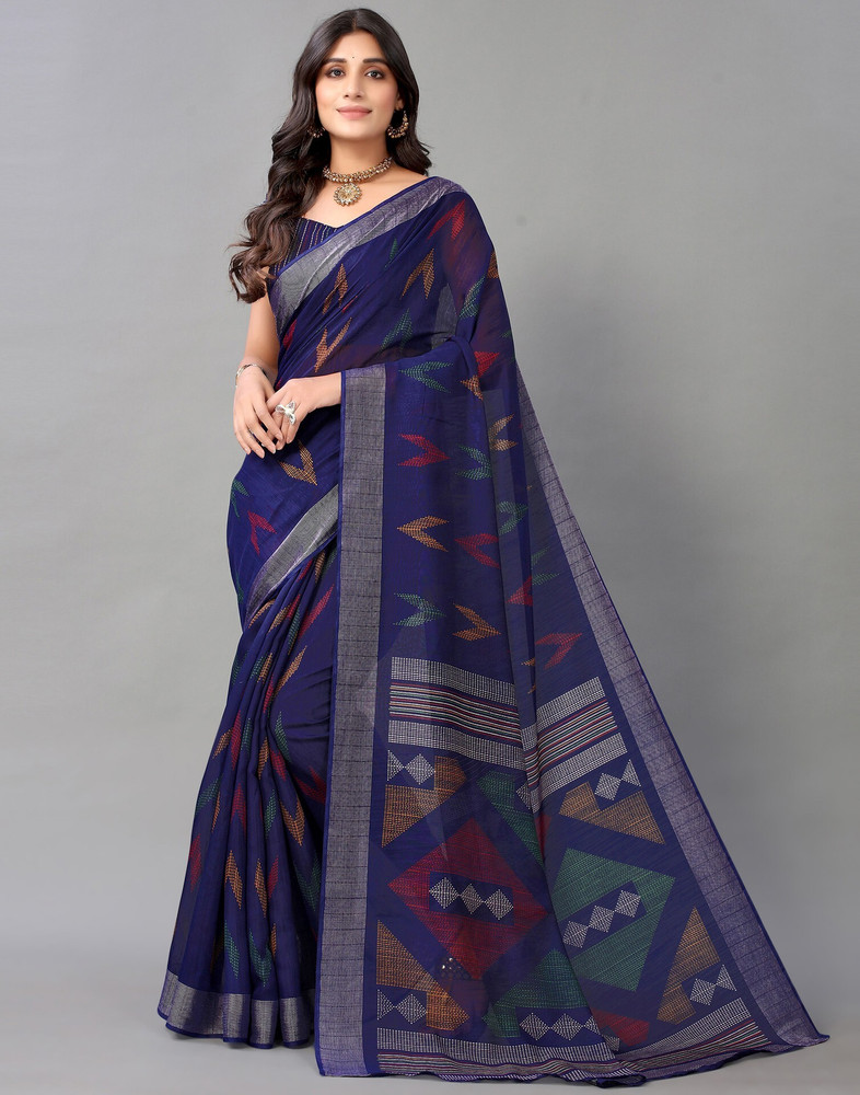 Samah Geometric Print Printed Bollywood Cotton Blend Saree
