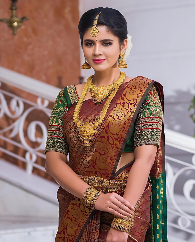 Buy Maroon Wedding Wear Silk Saree With Blouse At Ethnic Plus