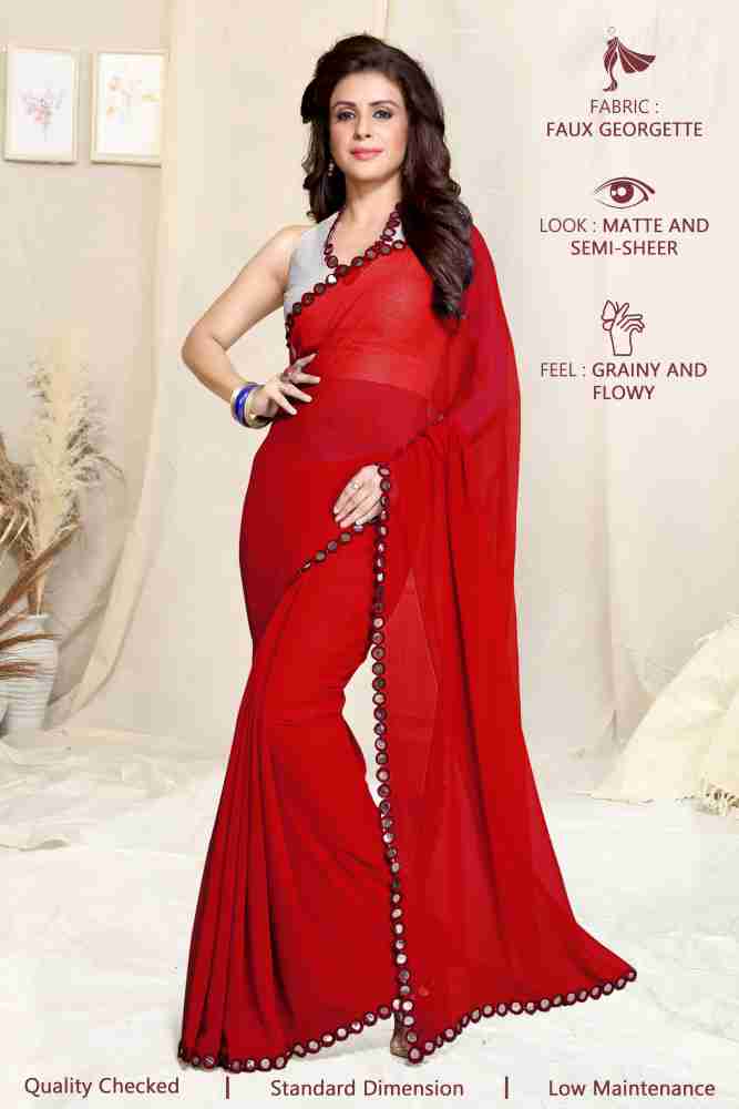 Red Beautiful Solid Plain Designer SOLID Color Fancy Georgette Plain Saree  Solid Sari Scrap (5.5 Meter)