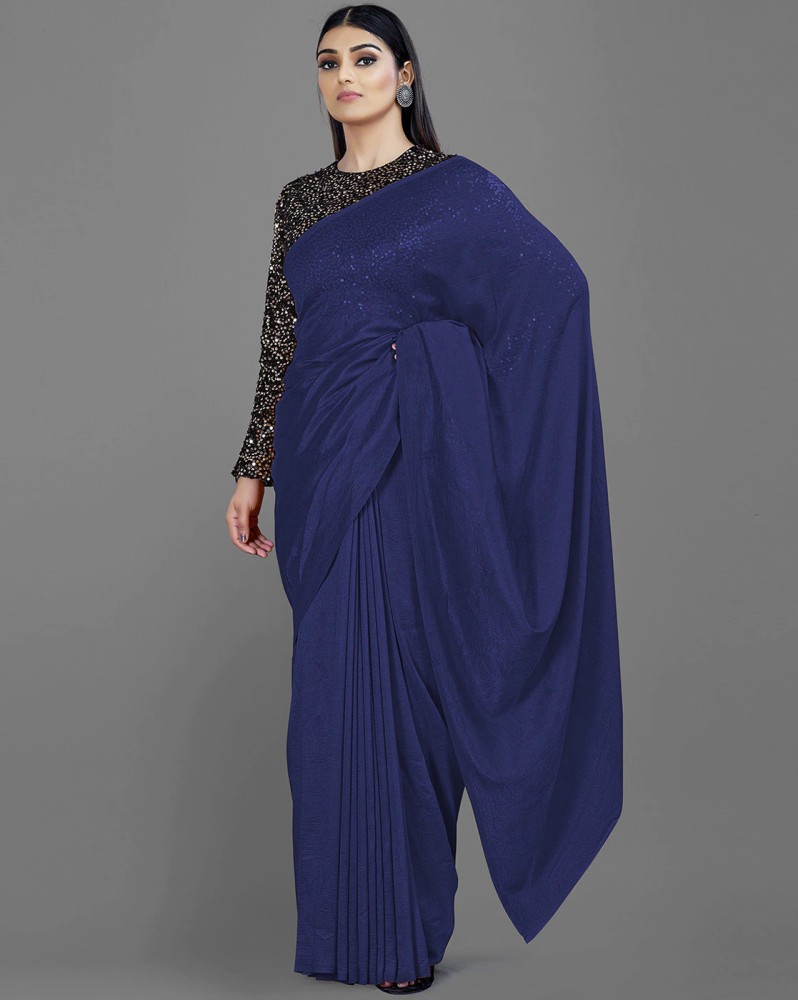 Buy fabrigo Solid/Plain Bollywood Art Silk Blue Sarees Online @ Best Price  In India