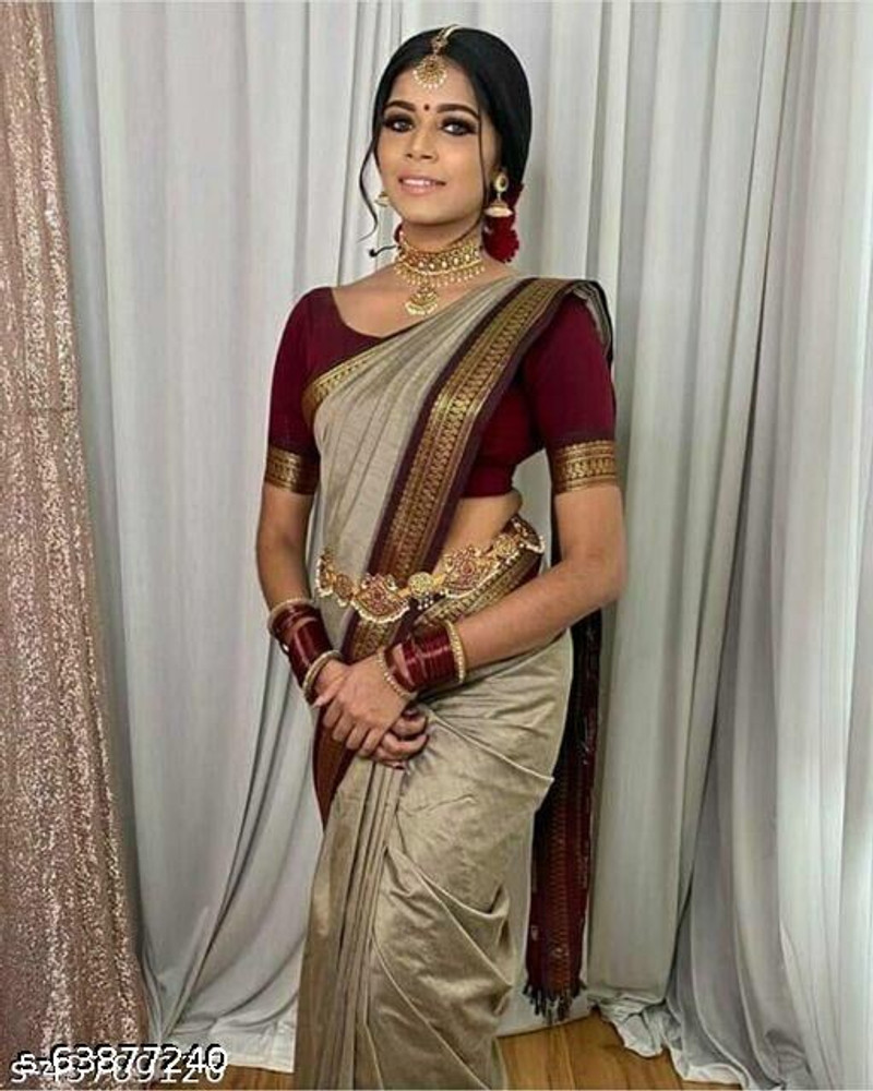 Buy VR2ENTERPRISE Woven Banarasi Jacquard Maroon Cream Sarees