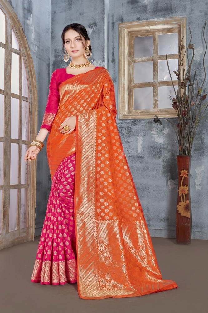 Orange And Pink Soft Silk Saree For Women – Walusha